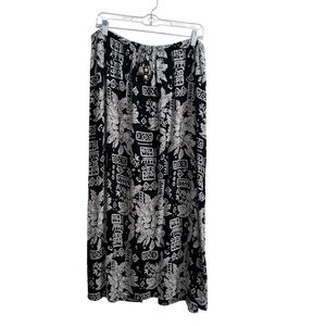 Notations Vintage Black and Tan Tibal Floral Maxi Flowy Skirt Size XL